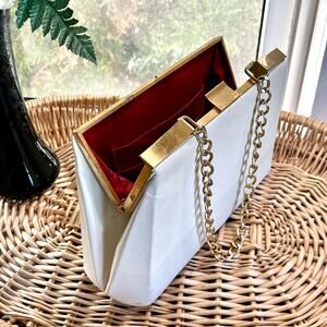 Vintage Mark Cross White Leather Evening Bag with Red Lined interior Purse
